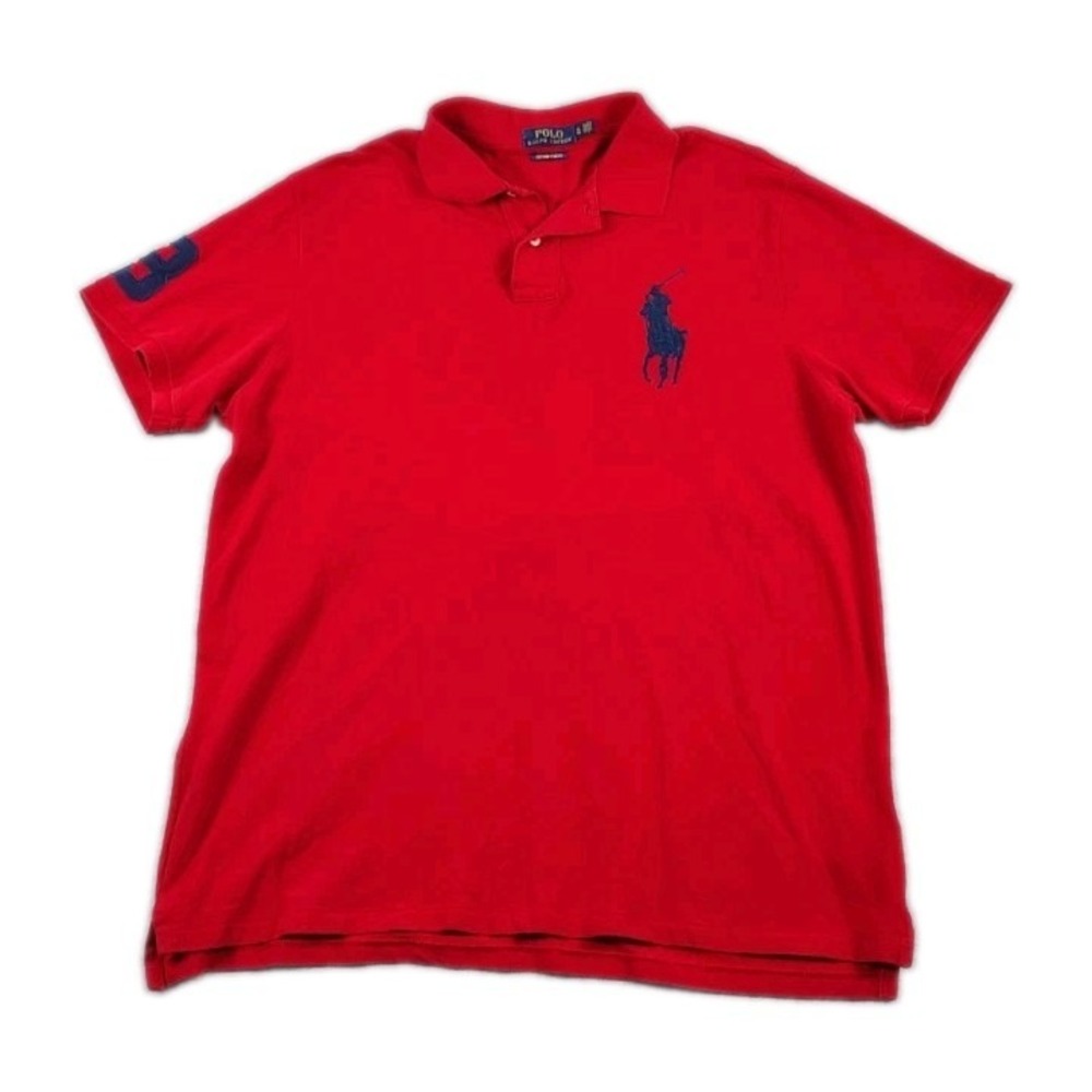 Polo Ralph Lauren Custom Slim Fit Big Blue  Pony Polo #3 Mens XL Red